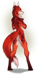  anthro butt canine crossed_arms dinobutt female fur kittysaurus looking_at_viewer mammal maned_wolf neck_tuft nude plain_background red_dur solo spots standing 