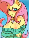  2014 anthro areola big_breasts blush breasts cleavage clothed clothing equine female fluttershy_(mlp) friendship_is_magic horse mammal my_little_pony pegasus the-unicorn-lord wings 