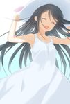  armpits bare_shoulders black_hair closed_eyes dress ekra hat highres komori_kiri long_hair sayonara_zetsubou_sensei smile solo sun_hat 