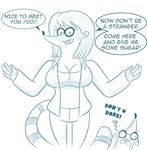 angry chadrocco cleavage clothed clothing english_text female looking_at_viewer mammal monochrome mother parent raccoon regular rigby rigby&#039;s_mom text 