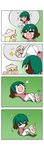  &gt;_&lt; 2girls 4koma =_= absurdres animal_ears arms_behind_head blonde_hair capelet chibi closed_eyes comic dress fairy_wings flying_sweatdrops gradient gradient_background green_hair hand_up hat highres kasodani_kyouko lifting_person lily_white minigirl multiple_girls open_mouth pink_dress rakugaki-biyori shirt shorts silent_comic simple_background sit-up smile snort spoken_person sweat touhou trembling visible_air wings you're_doing_it_wrong 