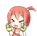  &gt;_&lt; :3 brown_hair casual closed_eyes donna_toki_mo_zutto hair_bobbles hair_ornament hoshizora_rin instrument langbazi love_live! love_live!_school_idol_project lowres maracas one_side_up short_hair solo 
