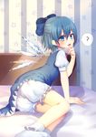 ? bad_id bad_pixiv_id bloomers blue_eyes blue_hair blush bobby_socks bow cirno dress hair_bow highres ice ice_wings looking_at_viewer open_mouth shirako_sei short_hair socks solo touhou underwear wings 