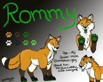  blackfurryflame canine fox fur green_claws green_eyes green_pawpads grin looking_at_viewer male mammal model_sheet open_mouth orange_fur pose rommy_winterlight tongue tongue_out 