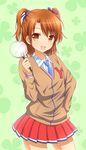  brown_hair cowboy_shot eyebrows_visible_through_hair ki_(kk-sk-ray) school_uniform short_hair sister_princess solo two_side_up yotsuba_(sister_princess) 