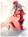  black_eyes breasts butcher_knife choker goroo hat hosokawa_tadaoki_(sengoku_bushouki_muramasa) looking_at_viewer medium_breasts sengoku_bushouki_muramasa sitting solo tan tanline underboob 