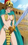  armor bikini_armor breasts dressrosa gladiator one_piece pink_hair rebecca_(one_piece) screencap stitched sweat sword weapon 