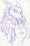  breasts hair king-cheetah long_hair monochrome nipples sergal 