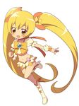 blonde_hair boots bow chibi choker cure_sunshine heartcatch_precure! highres kimoko knee_boots long_hair magical_girl myoudouin_itsuki orange_bow orange_choker precure skirt solo twintails very_long_hair white_background yellow_bow yellow_skirt 