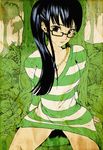  artist_request black_hair boots brown_eyes dress glasses jewelry jungle long_hair nature nico_robin one_piece one_piece:_strong_world ponytail shirt solo source_request striped striped_shirt sweater sweater_dress 