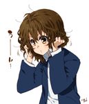  :&lt; brown_eyes brown_hair hair_tousle hirasawa_yui k-on! messy_hair school_uniform short_hair solo takanashi_ringo 