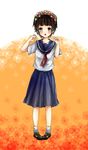  bad_id bad_pixiv_id blush brown_eyes brown_hair flower full_body hair_ornament head_wreath open_mouth pigeon-toed sakugawa_school_uniform school_uniform serafuku shoes short_hair simple_background skirt socks solo standing to_aru_kagaku_no_railgun to_aru_majutsu_no_index uiharu_kazari wataameeee 