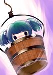 blush bucket chibi green_hair hair_bobbles hair_ornament highres in_bucket in_container kisume solo touhou wooden_bucket yume_shokunin 
