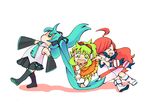  &gt;_&lt; ahoge chibi closed_eyes falling green_hair gumi hatsune_miku long_hair multiple_girls open_mouth sakon sf-a2_miki surprised very_long_hair vocaloid 