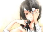  bandage_over_one_eye bandages black_hair brown_eyes eyepatch kobushi_abiru long_hair mashiro_yuuki messy_hair sayonara_zetsubou_sensei solo 