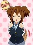 :o ^_^ alternate_hairstyle amano_kouki brown_hair closed_eyes dog_tail hirasawa_yui k-on! kemonomimi_mode official_style paw_pose school_uniform short_hair short_twintails solo tail tail_wagging twintails woof 