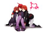  ahoge alternate_costume boots choco_mochi full_body heart multiple_boys multiple_persona open_mouth pokemon pokemon_(game) pokemon_gsc pokemon_hgss pokemon_special red_eyes red_hair silver_(pokemon) silver_eyes simple_background sitting wallpaper 