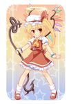  bangle blonde_hair bracelet flandre_scarlet halo jewelry laevatein mary_janes red_eyes sakino_shingetsu shoes short_hair side_ponytail smile socks solo standing touhou white_legwear wings 