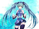  aqua_eyes aqua_hair bad_id bad_pixiv_id detached_sleeves hair_ornament hatsune_miku long_hair necktie roku_(hikokeng) skirt smile solo star thighhighs twintails very_long_hair vocaloid 