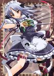  bad_id bad_pixiv_id braid fujishima_shinnosuke izayoi_sakuya knife maid maid_headdress short_hair silver_hair solo touhou twin_braids 