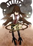  brown_hair gears jacket legs legwear_under_shorts long_hair long_sleeves makise_kurisu necktie pantyhose shorts solo standing steins;gate tef 