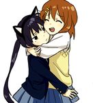  animal_ears bad_id bad_pixiv_id black_eyes black_hair brown_hair hirasawa_yui hug k-on! long_hair multiple_girls nakano_azusa ronti school_uniform short_hair smile 