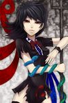  bad_id bad_pixiv_id black_hair houjuu_nue pale_skin polearm red_eyes short_hair snake solo thighhighs torn_clothes touhou trident weapon wings yukinojou_yakan 