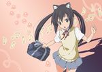  animal_ears bag black_hair brown_eyes cat_ears k-on! long_hair musical_note nakano_azusa red-ring school_uniform solo twintails 