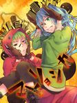  aqua_eyes aqua_hair bad_id bad_pixiv_id gloves green_eyes green_hair grin gumi hatsune_miku hood hoodie long_hair matryoshka_(vocaloid) multicolored multicolored_eyes multiple_girls red_eyes shiki_(zwei) short_hair smile twintails vocaloid yellow_eyes 