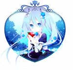  apple blue_eyes blue_flower blue_hair blue_rose choker crown dress flower food fruit hatsune_miku holding holding_food holding_fruit kuu_(0427) long_hair rose shiroi_yuki_no_princess_wa_(vocaloid) solo twintails vocaloid 