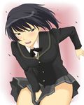  amagami black_hair black_jacket jacket kibito_high_school_uniform long_sleeves pleated_skirt ponytail school_uniform shouji_nigou skirt solo tsukahara_hibiki wind wind_lift 