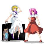  bad_id bad_pixiv_id blonde_hair blue_eyes hand_on_hip hat high_heels luggage luize multiple_girls nanban_teishoku purple_eyes sara_(touhou) shoes suitcase touhou touhou_(pc-98) 