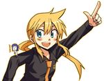  blonde_hair hands hyakko iizuka_tatsuki kageyama_torako multiple_girls necktie pikachi pointing ponytail saturday_night_fever translated 