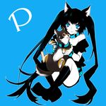  animal_ears black_hair blue_eyes blue_nails boots chobi_(pixiv) collar dog highres long_hair mami_(apsaras) nail_polish original pixiv shiba_inu smile solo twintails 