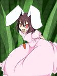  animal_ears bad_id bad_pixiv_id bunny_ears carrot dress inaba_tewi jewelry lowres open_mouth pendant red_eyes ryu-tan smile solo touhou 