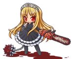  blonde_hair blood chainsaw chibi chicks_with_chainsaws hime_(kaibutsu_oujo) kaibutsu_oujo lilianne ommitsudoushin_a onmitsu_doushin_a red_eyes tiara 