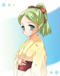  green_eyes green_hair japanese_clothes kimidori_emiri kimono lowres ponytail suzumiya_haruhi_no_yuuutsu yukata 