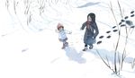  bag beanie child coat footprints hat multiple_girls original scarf snow yukihiroyuki 