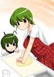  alternate_hairstyle antennae child cooking dough green_hair highres kazami_yuuka kitchen morino_harifu multiple_girls ponytail sweat touhou wriggle_nightbug 