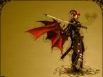  copyright_request demon_wings horns male_focus solo sword wallpaper weapon wen-m wings 