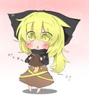  blonde_hair chibi chocolate holding kinoko_no_yama kurodani_yamame long_hair open_mouth shibainu_kisetsu solo sparkle touhou translation_request yellow_eyes 