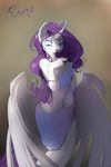  2014 absurd_res anthro anthrofied blue_eyes clothing equine female friendship_is_magic fur hair hi_res holding horn lipstick long_hair looking_at_viewer mammal my_little_pony noben purple_hair rarity_(mlp) sarong solo white_fur winged_unicorn wings 