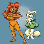  2014 animaniacs anthro bear big_breasts breasts carelessdoodler cleavage clothed clothing crossover ear_piercing female julie_bruin mammal minerva_mink mink mustelid piercing smile tiny_toon_adventures 
