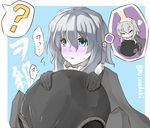  ? aqua_eyes bad_id bad_pixiv_id blush cape hat hat_removed headwear_removed heart kantai_collection musouzuki open_mouth pale_skin petting shinkaisei-kan short_hair silver_hair solo spoken_question_mark thought_bubble translated wo-class_aircraft_carrier 