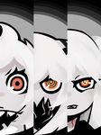  ahoge aircraft_carrier_hime al_bhed_eyes clenched_teeth column_lineup covering_mouth deel_(rkeg) horns kantai_collection long_hair looking_at_viewer midway_hime multicolored multicolored_eyes multiple_girls northern_ocean_hime orange_eyes pale_skin red_eyes shinkaisei-kan teeth white_hair 