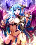  :d antenna_hair bat blue_eyes breasts contrapposto copyright_name demon_girl demon_wings earrings endless_crusade givuchoko horns jewelry large_breasts long_hair nail_polish navel open_mouth original panties pink_nails pointy_ears purple_panties smile standing succubus thighhighs underwear wand wings 