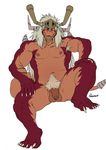  balls biceps buddyfight dragon flaccid helmet horn humanoid_penis looking_at_viewer male muscles nude penis pubes red_dragon rossciaco scalie seated solo uncut 
