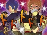  2boys blonde_hair blue_hair eudes_(fire_emblem) fingerless_gloves fire_emblem fire_emblem:_kakusei fur_trim gloves jojo_no_kimyou_na_bouken looking_at_viewer mark_(fire_emblem) multiple_boys parody pose 