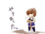  bad_id bad_nicoseiga_id brown_hair kaga_(kantai_collection) kantai_collection karakure_(kamo-nanban) muneate shovel side_ponytail solo translated 