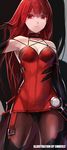  artist_name bad_id bad_pixiv_id black_gloves breasts cleavage crimson_avenger_(elsword) elbow_gloves elesis_(elsword) elsword gloves long_hair looking_at_viewer medium_breasts pantyhose red_eyes red_hair sketch solo swd3e2 thighhighs 